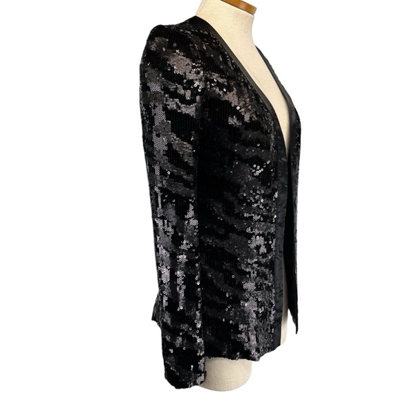 Rachel Zoe Bailey Sequined Zebra Pattern Cardigan Jacket Women Petite in Black - Picture 3 of 11